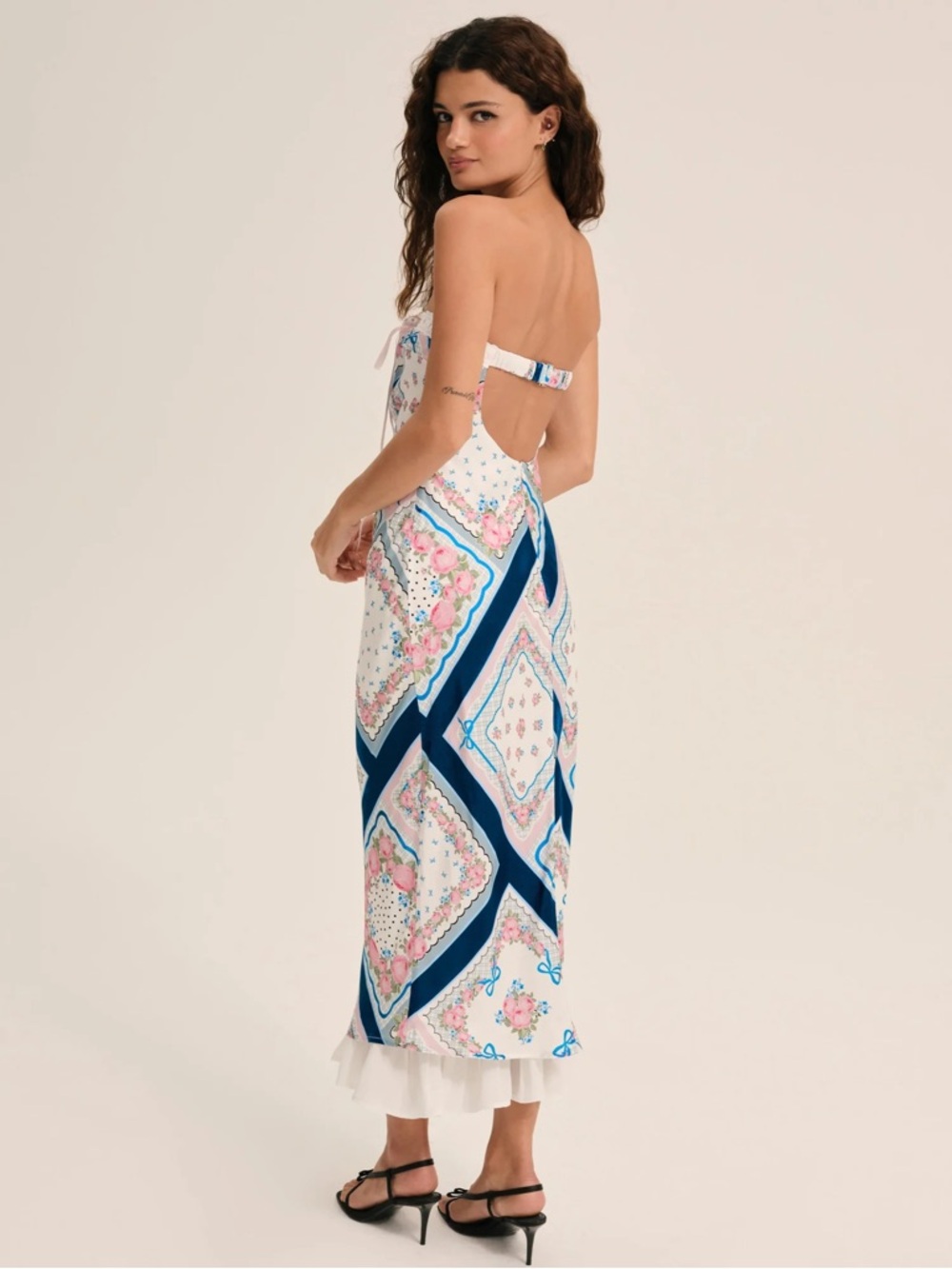 For Love & Lemons Strapless Daisy Mae Midi Scarf-Print Slip Dress - Picture 2 of 5